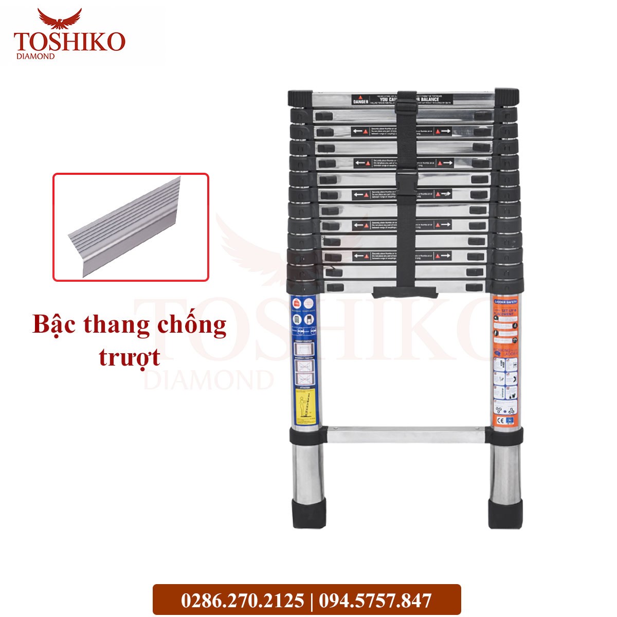 Thang inox rút đơn Toshiko 3.2m - Ảnh 5